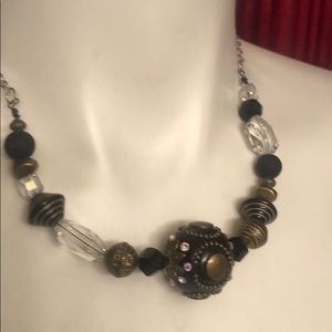 Bohemian Wooden Metal Bead Crystals Necklace